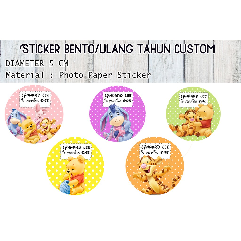 

custom sticker birthday ulang tahun bento goodie bag diameter 5cm tema winnie the pooh