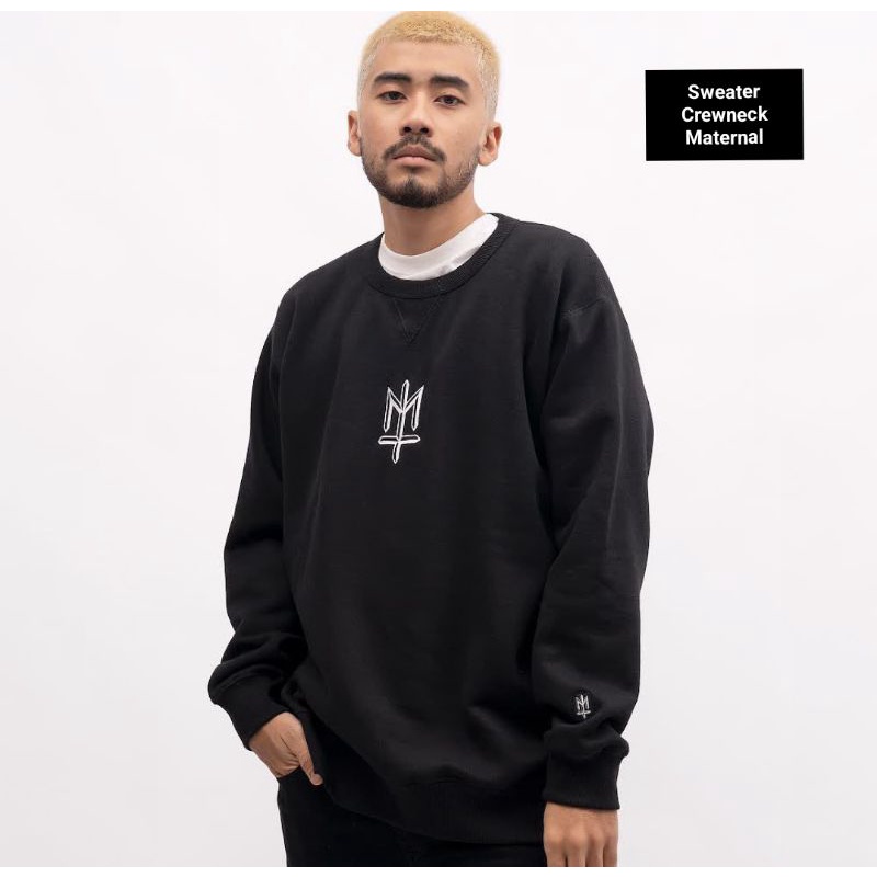 Sweater Crewneck Pria Distro Maternal Hitam Motif Simple Fleece Tebal Premium Quality Crewneck Overs