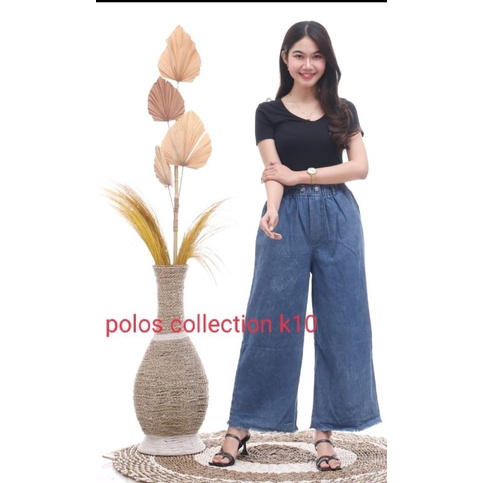 kulot jeans wanita pinggang karet/kulot jin premium/kulot paula jumbo