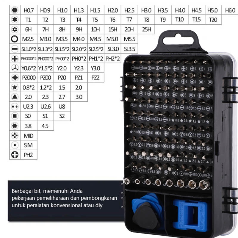 115 in 1 Screwdriver Set Reparasi Smartphone Laptop Mini Precision Insulated Gray