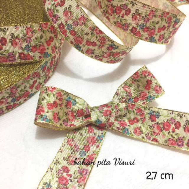 Pita Gold Motif Bunga 2,7 cm per 5 yard (450 cm )