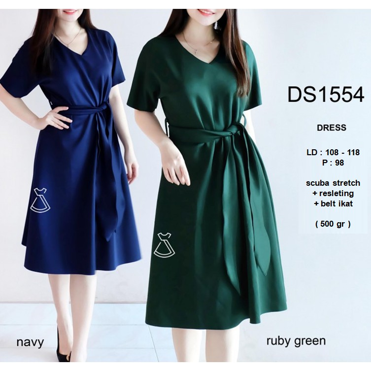 DS1554 - DRESS BASIC SCUBA DRESS POLOS WANITA CASUAL MODERN MURAH