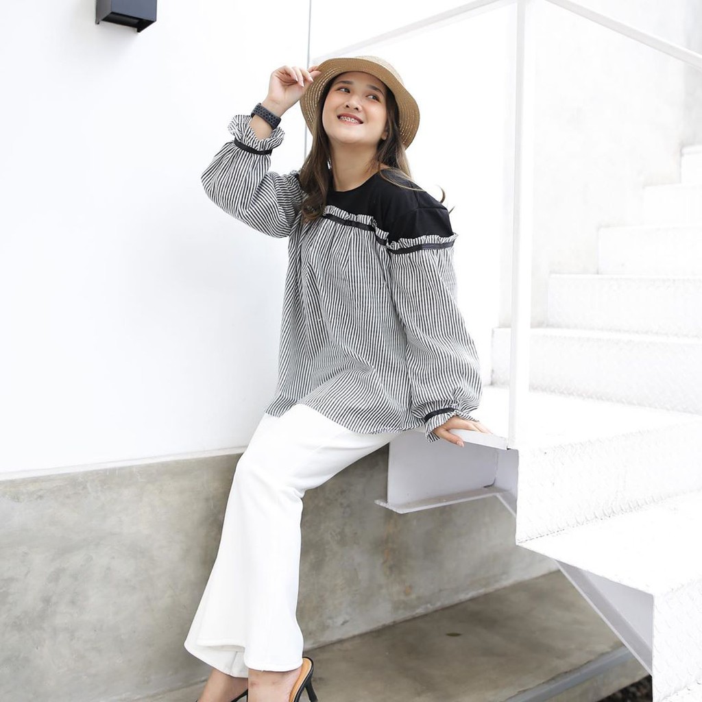 Bisa COD Sabrina Stripe – Blouse terbaru Blouse best seller Blouse terlaris Baju atasan