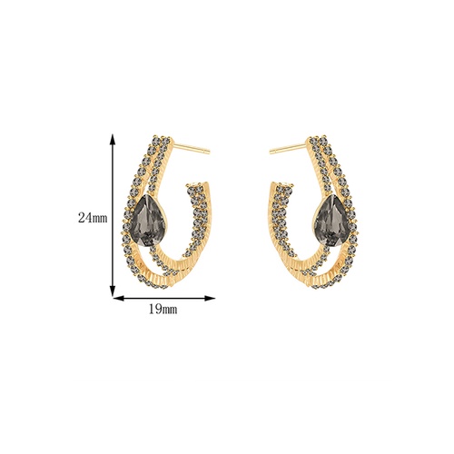 LRC Anting Tusuk Fashion Golden Geometric Glass Diamond V5218X