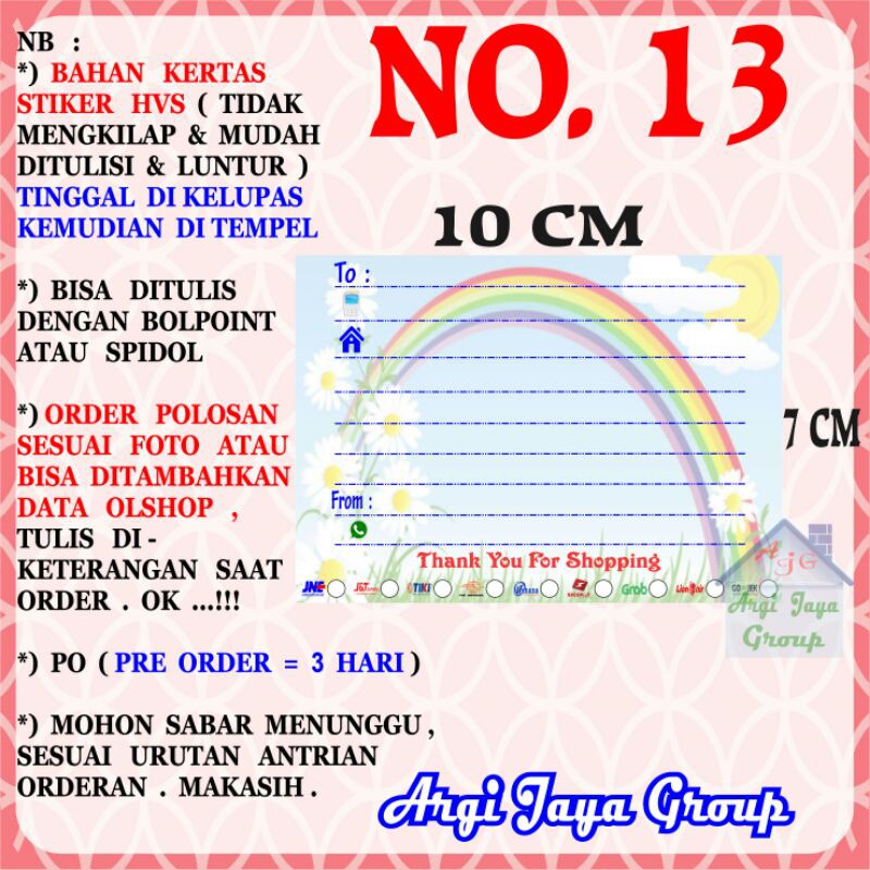 

Stiker HVS - Stiker Pengiriman - Sticker Alamat Olshop Murah Nomer 13 - 10x7cm