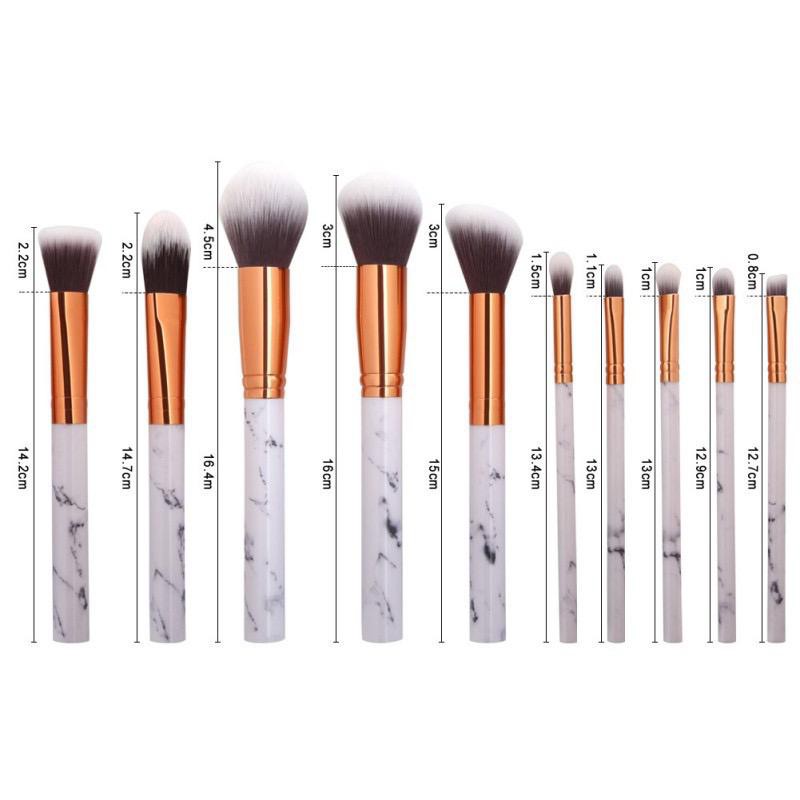 Set Kuas Makeup Makeup Marble 10 pcs Marmer dengan Tas Bundar Marble Brush