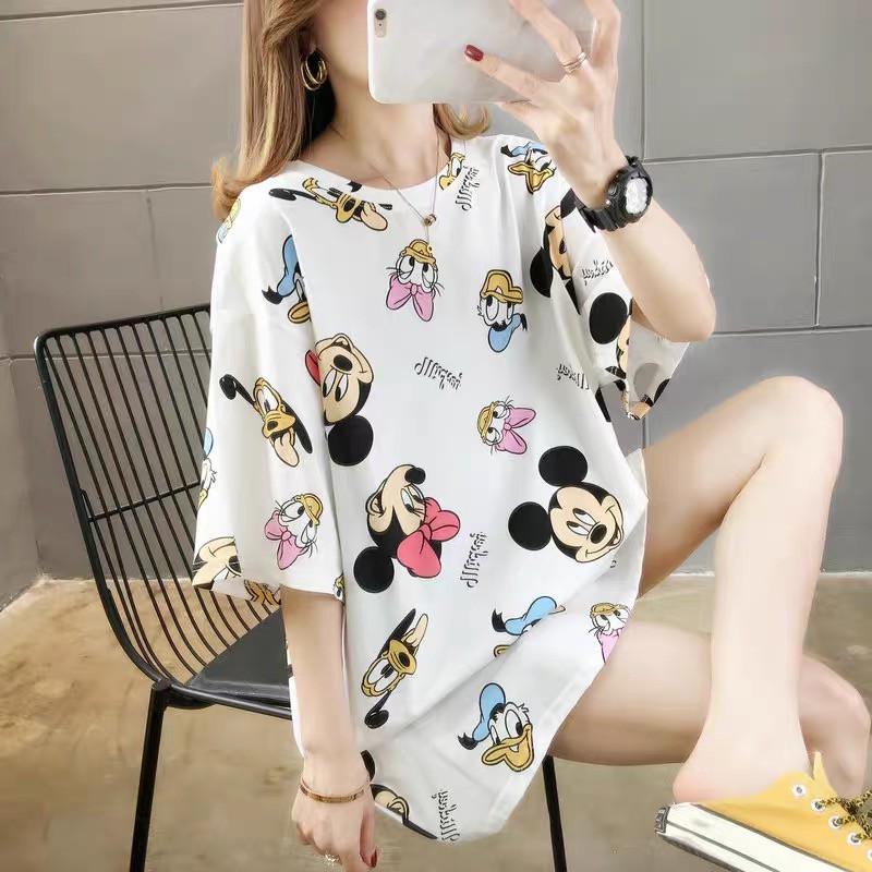 Oversize Tee Tshirt Model Longgar Untuk Wanita Motif Mickey Minnie
