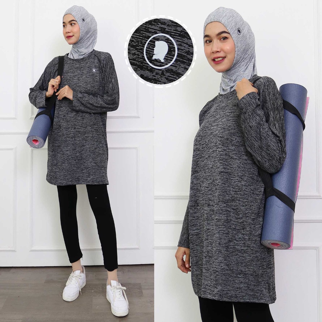 HITJAB - Tunik Sport Olahraga Wanita Misty Untuk Bersepeda Lari Senam Zumba 8812-Tunik Misty Black