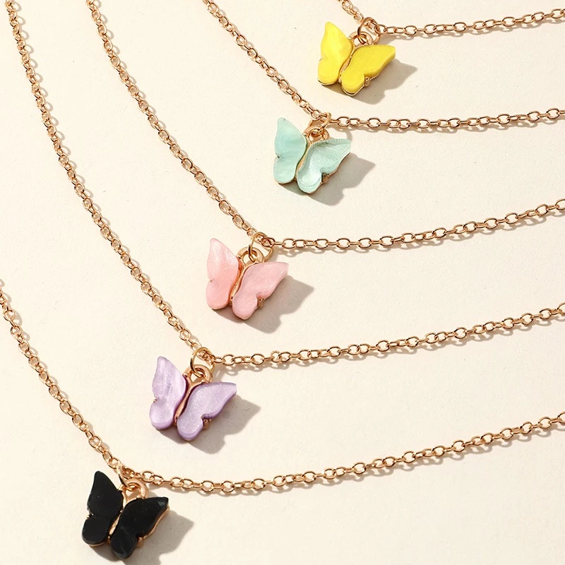 Kalung wanita korea Kupu-kupu Manis Warna Akrilik Kalung Fashion Rantai Aesthetic tmall88