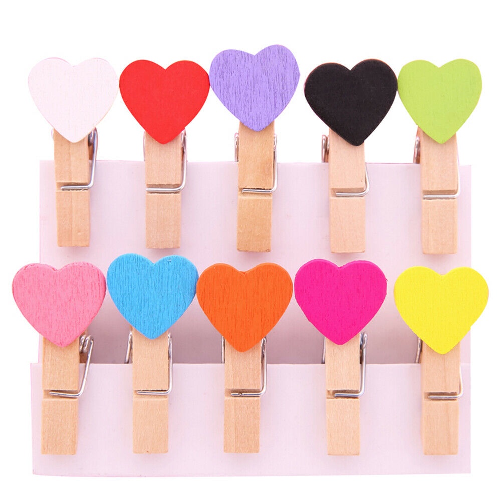Penjepit Foto/gantungan foto polaroid Wooden Clip LOVE Isi 10 biji BONUS tali rami 1 meter