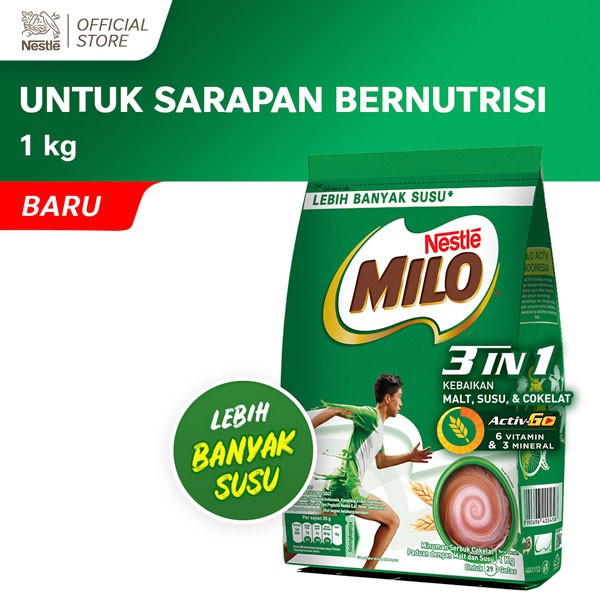 

NESTLE Milo 3in1 ACTIV-GO Minuman Serbuk Cokelat Paduan dengan Malt Pouch 1kg