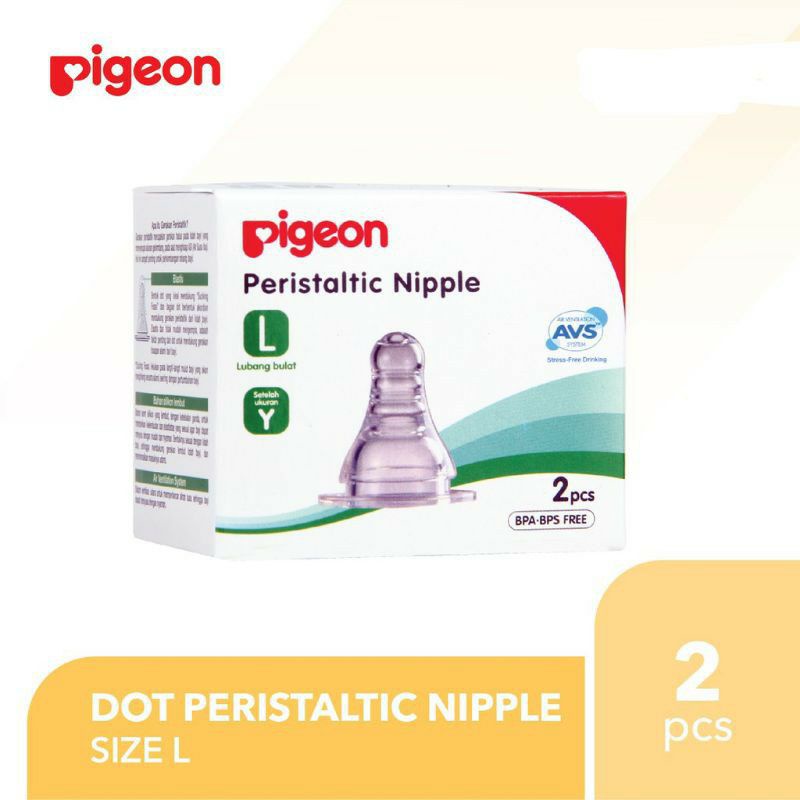 Pigeon peristaltic slim neck nipple isi 2 L/ Dot Bayi