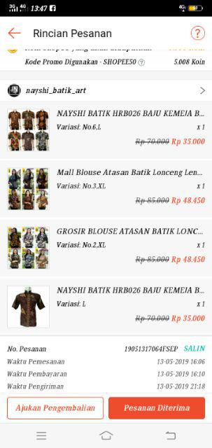 Cod - Bayar Ditempat - Baju Kemeja Batik Pendek Hem Sogan Halus Original Padi Kenongo Sekar