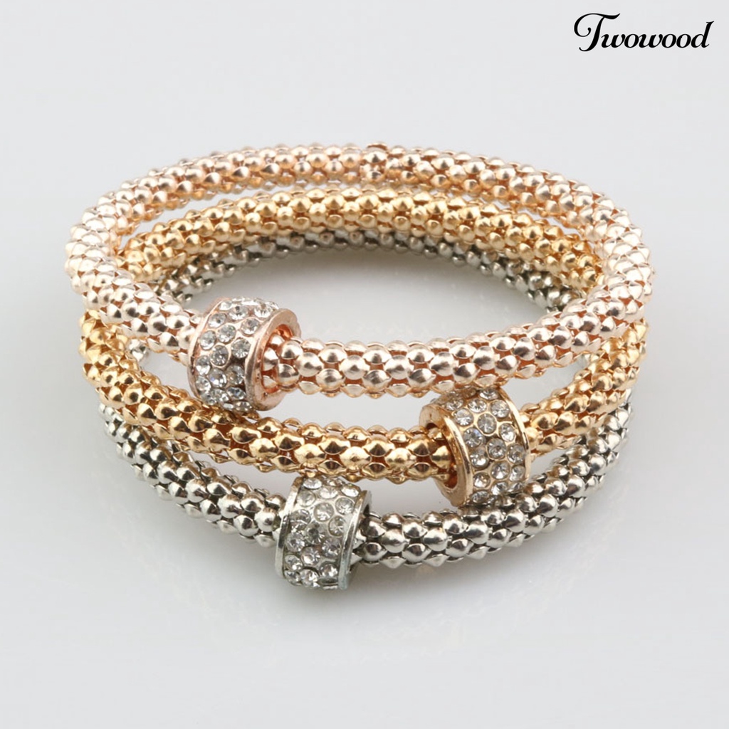 3pcs Gelang Rantai Berlian Imitasi Bahan Alloy Untuk Wanita