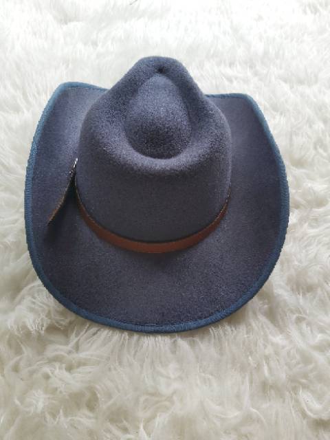 Topi Koboy High Class Koboi  bludru import  fedora Cowboy laken tali gesper