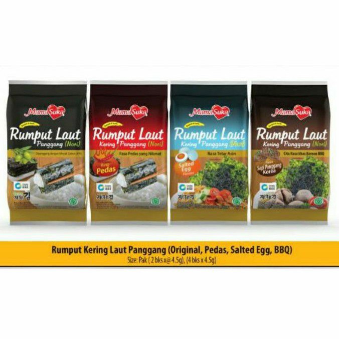 

Rumput Laut Mama Suka/Nori Rumput Laut 9 gr (4,5 gr X 2 Pcs)