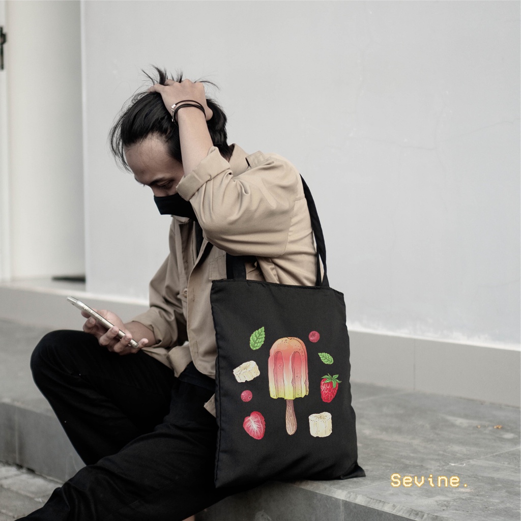 Sevine Totebag Tas Wanita Tote bag Resleting Girl Vintage Retro Colorful Black Series  - VTC5