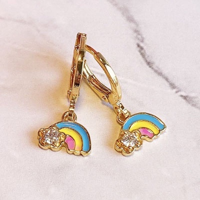 Anting Clip / Klip Bulat Motif Bunga Pelangi Perhiasan Aksesoris Wanita 1086