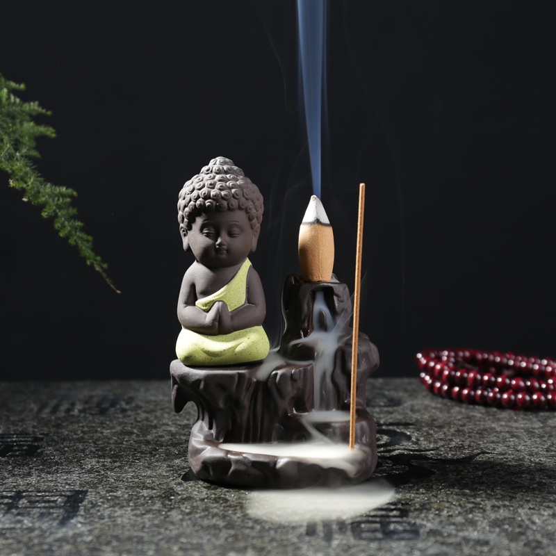 Tempat Bakar Dupa Aromaterapi backflow incense burning smoke design buddha kecil