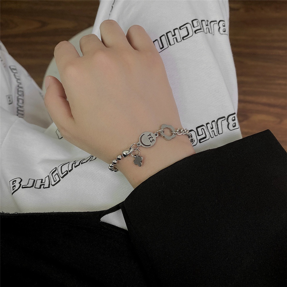 Korea Temperamen Bunga Wajah Tersenyum Desain Rantai Gelang Jahitan untuk Wanita