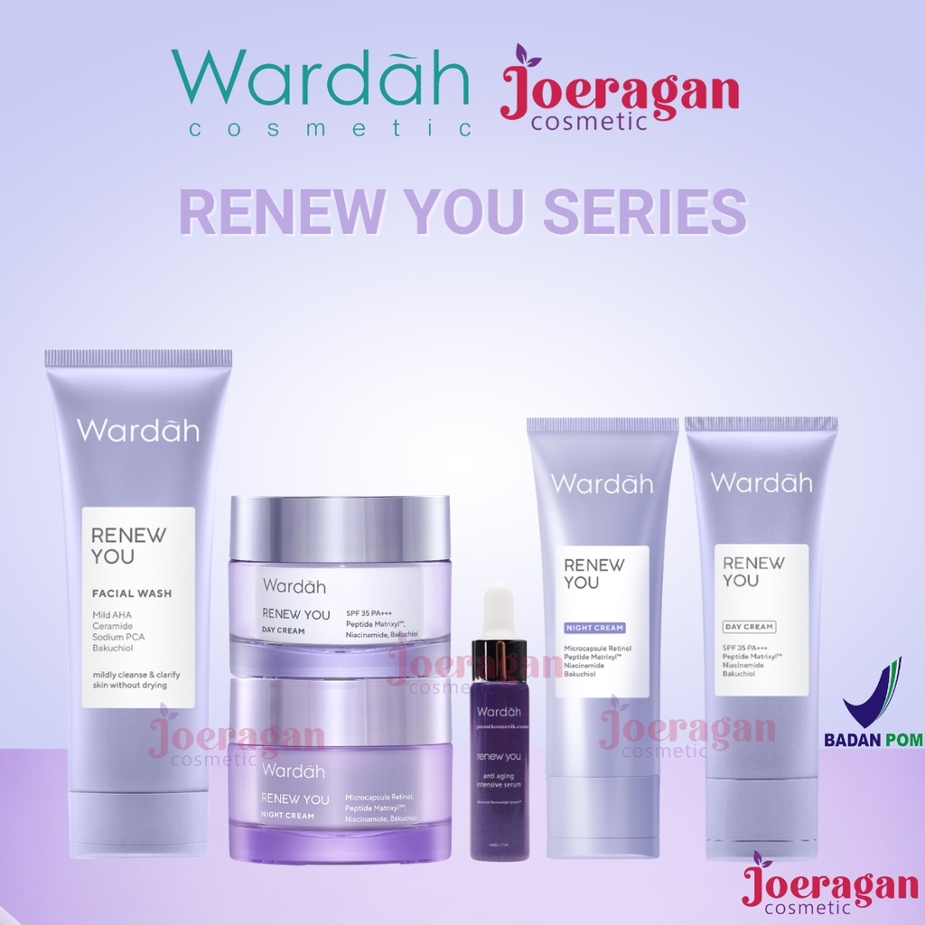 Wardah Renew You Series Anti Aging I Paket Anti Aging Anti Keriput Day Night Cream Facial Wash Serum Kemasan Baru