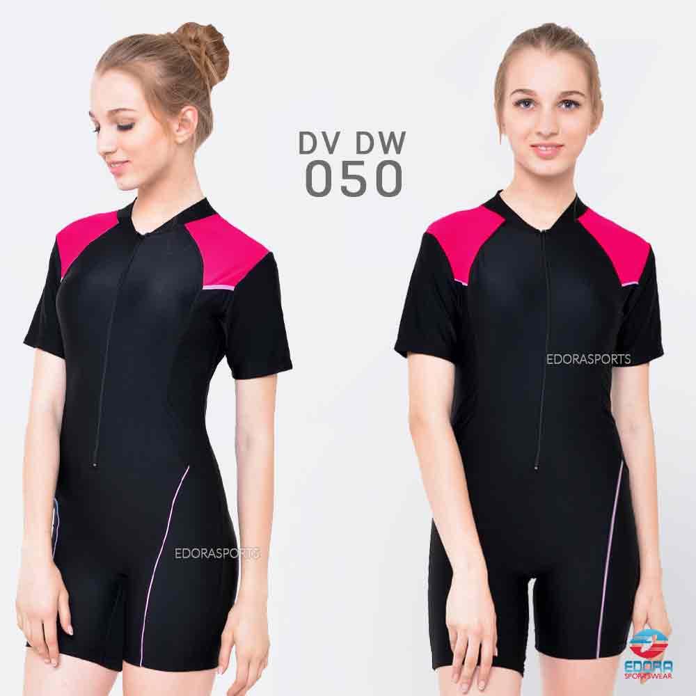 Baju Renang Wanita Jumpsuit Slimfit Lengan Pendek DV DW EDORA