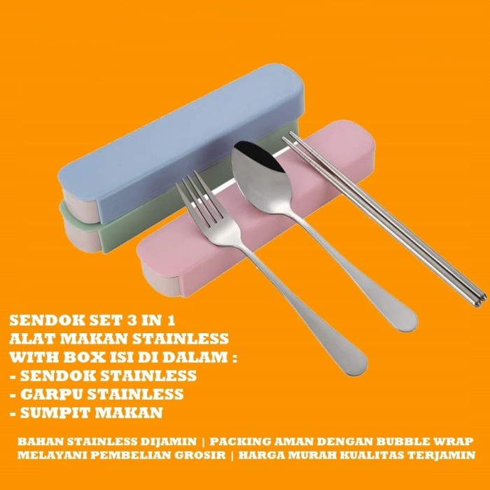 Sendok Set Stainless Steel 304 Sendok Garpu Sumpit Alat Makan Set - Hijau