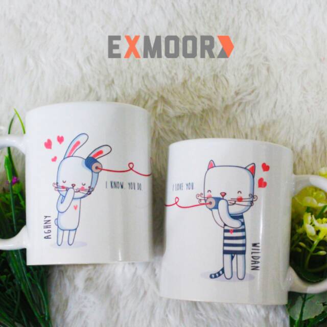 Mug Couple Cat &amp; Rabbit (Kado Pernikahan)