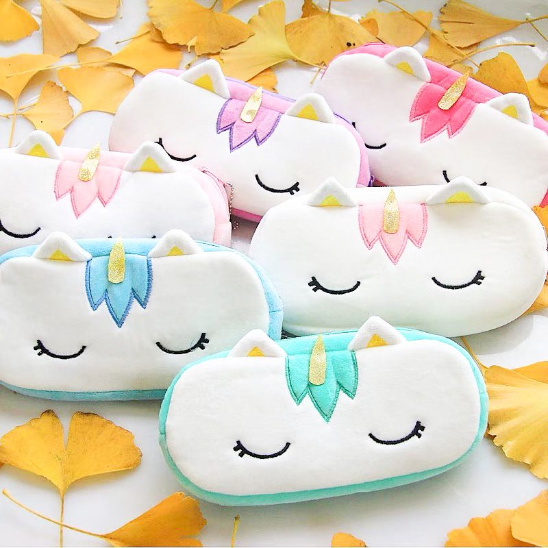 

Kotak Pensil Plushy Unicorn Pastel Bulu Lembut Tempat Pensil Plush Wadah Pensil Kostak Pouch Makeup Kosmetik Travelling