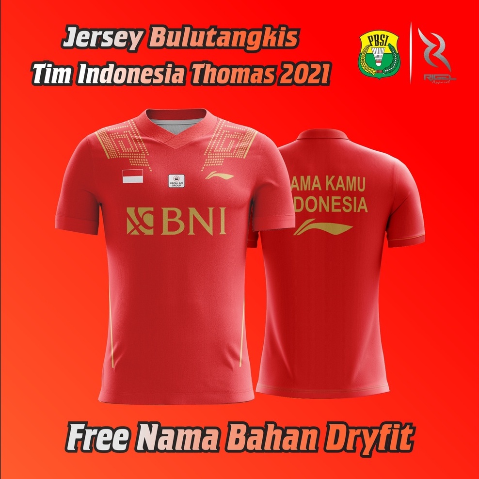 BAJU ATASAN JERSEY BADMINTON TIM THOMAS INDONESIA MERAH CUSTOM