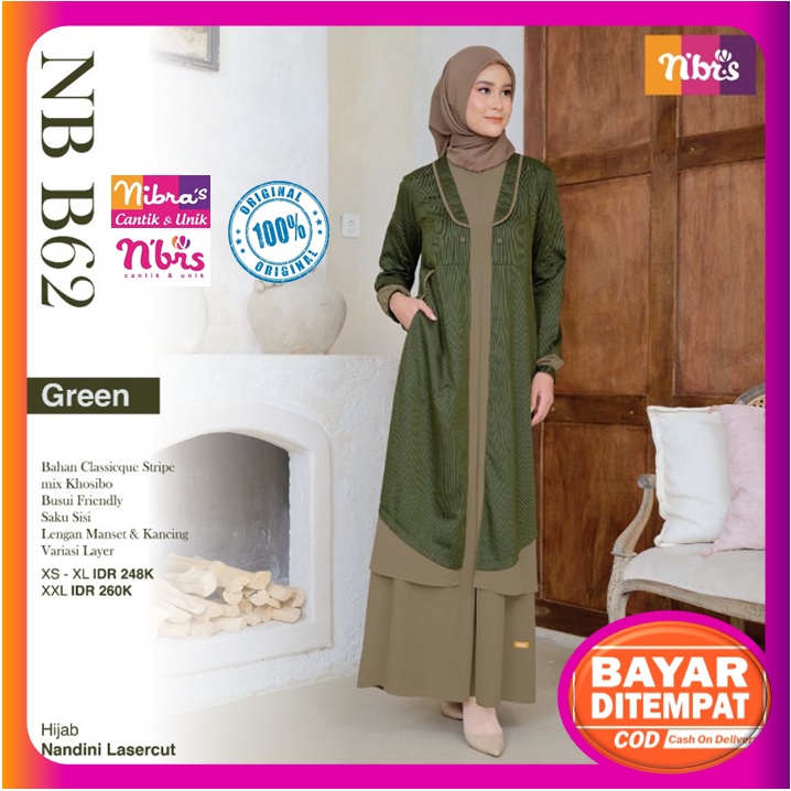 Gamis Nibras Terbaru 2022 NB B62 NBB62 Green Gamis Nibras Promo Pakaian Baju Dress Dres Wanita Dewas