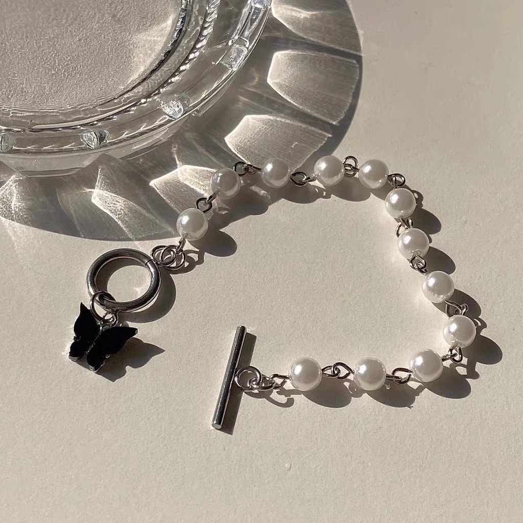 Classic Korean Butterfly Face Women's Pearl Necklace Bracelet