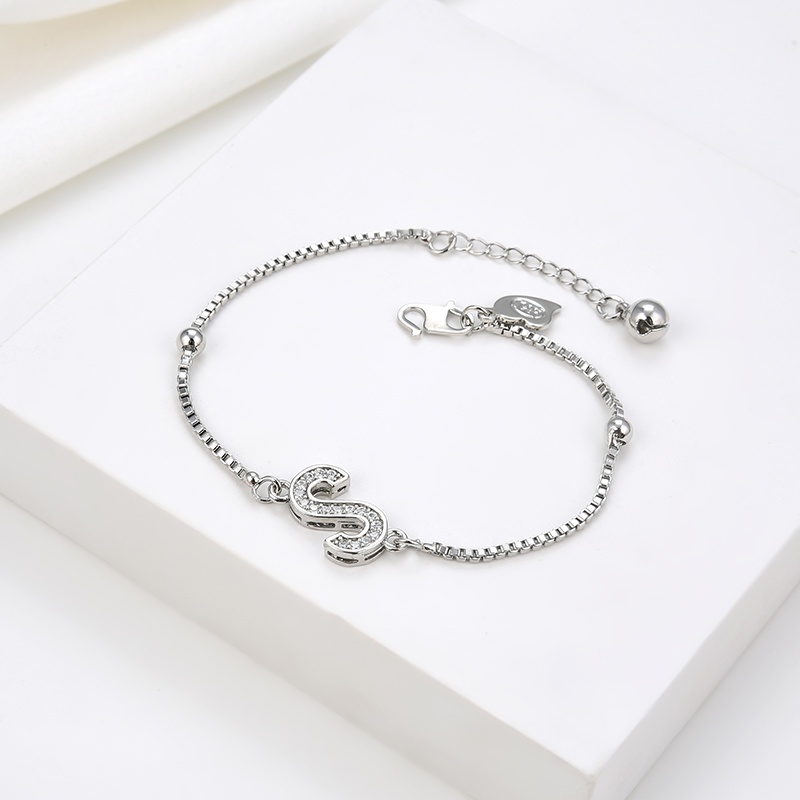 gelang titanium huruf wanita nama murah korea fashion abjad karat selamanya anti inisial couple rantai asli silver putih set pasangan air perempuan premium selamanya a sampai z 100b-1