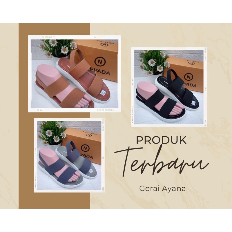 DISKON DAY! Sandal Wanita Nevada Elastis - Sandal Wanita Pelon Karet Anti Slip - Sandal Kekinian - Sandal Chubby
