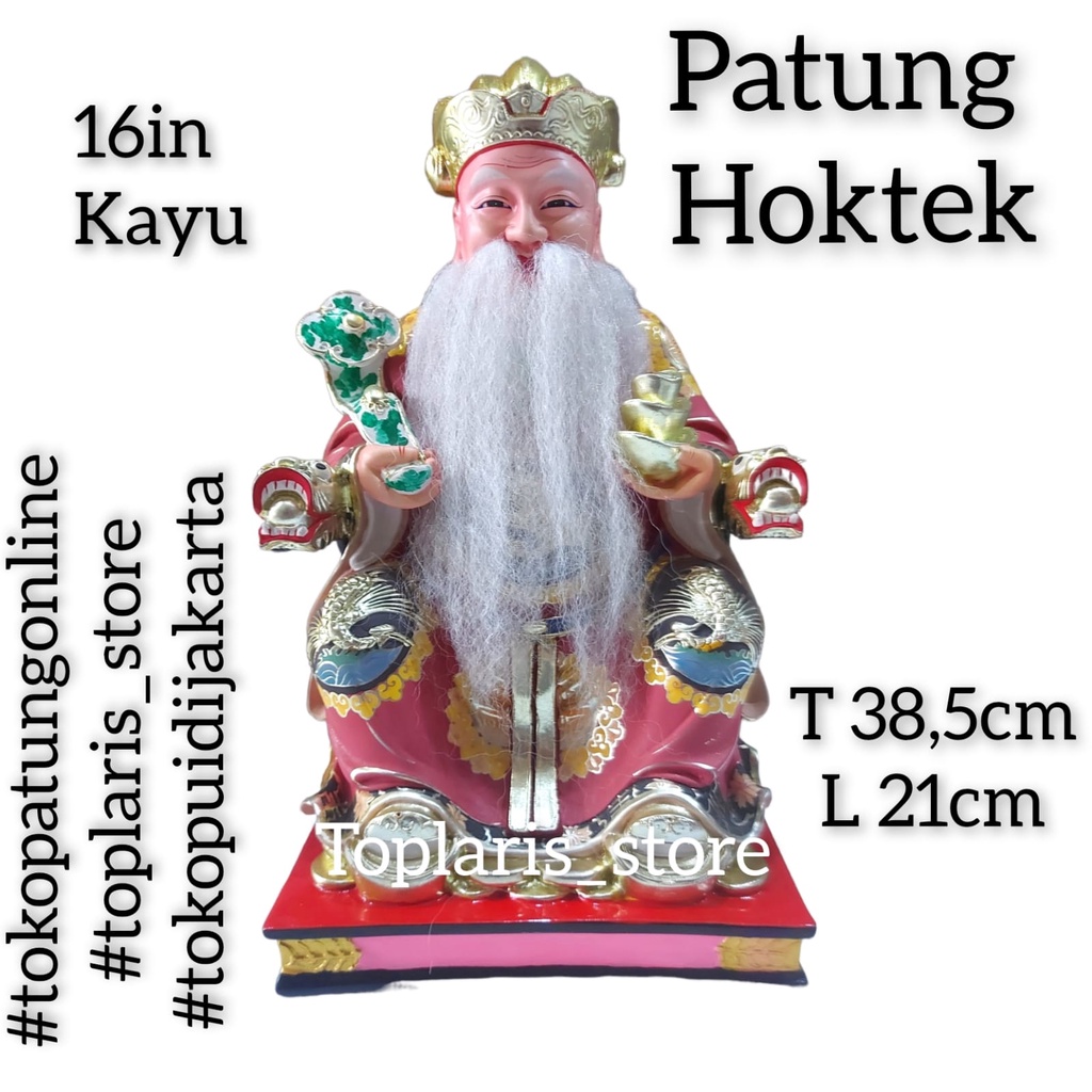 Patung Dewa Hoktek 16in Kayu