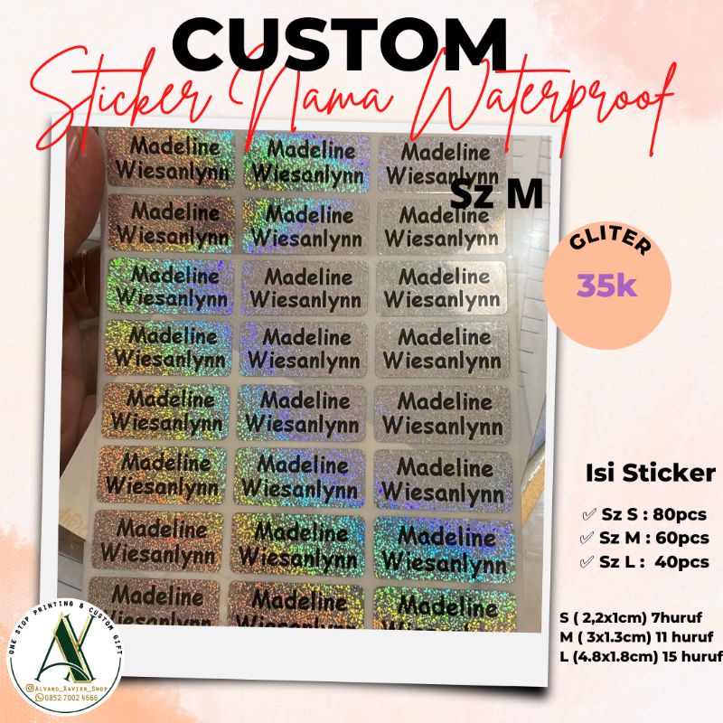 

Label sticker nama waterproof sz M - Gliter