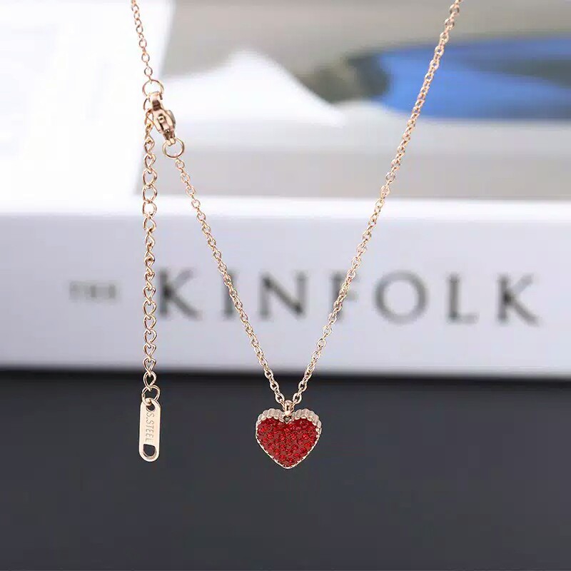 GG Kalung Hati Batu Zicron Dua Sisi Titanium#KL-120B