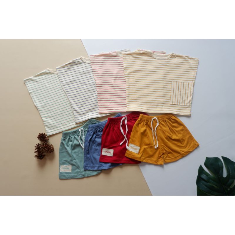 TOMO WEAR - HEIHO STRIPED BOX TEE SET - PLAYSET ANAK - DAILYWEAR ANAK - BAJU ANAK - BAJU GARIS