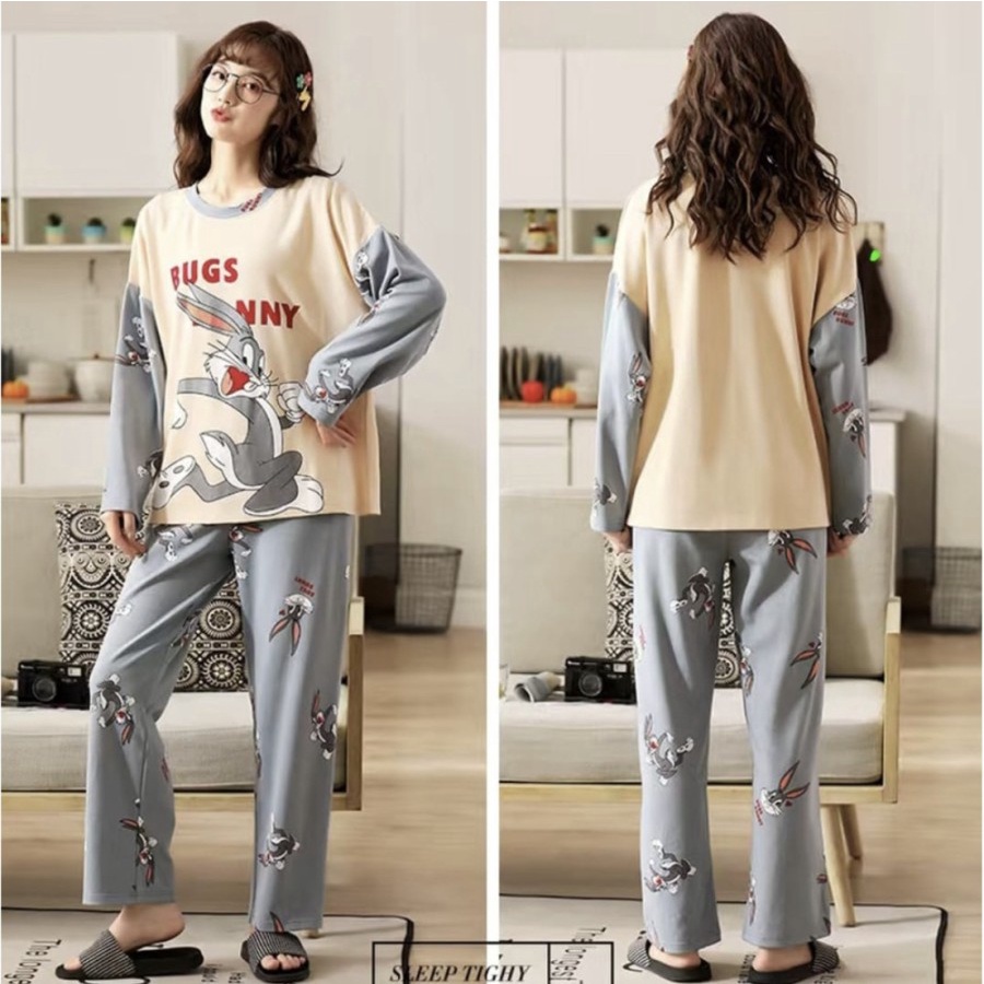 PIYAMA SYARIH KAOS IMPORT SETELAN CELANA PANJANG KARET SIZE M-2XL NEW
