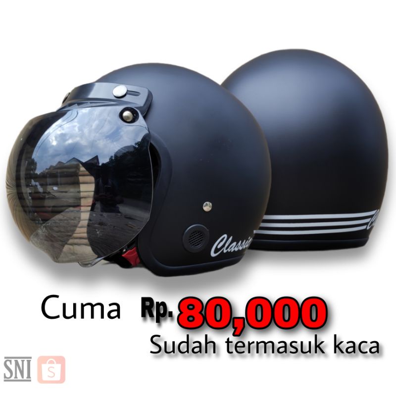 Helm Bogo Dewasa Wanita Cewek Cowok Polos Classic Garis Viral Full Leher Motor SNI Terlaris