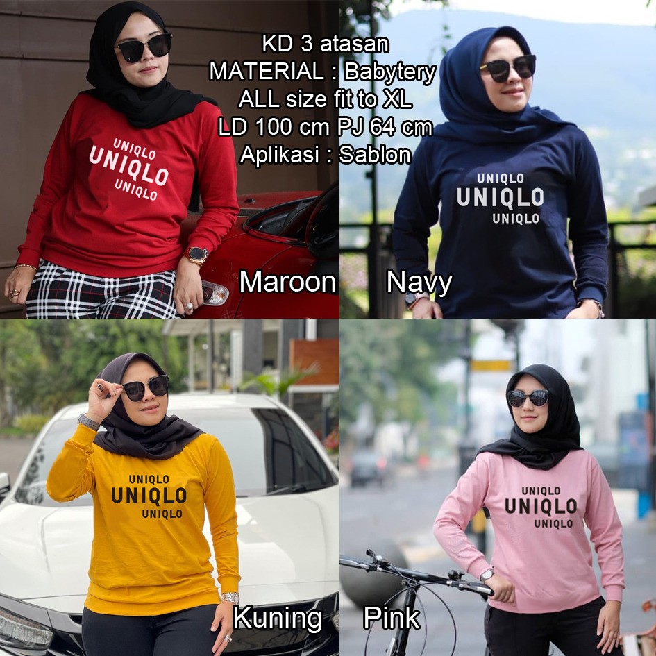 Ar mode kaos wanita atasan terbaru UNIQLO kaos jumbo kd3 atasan wanita lengan panjang