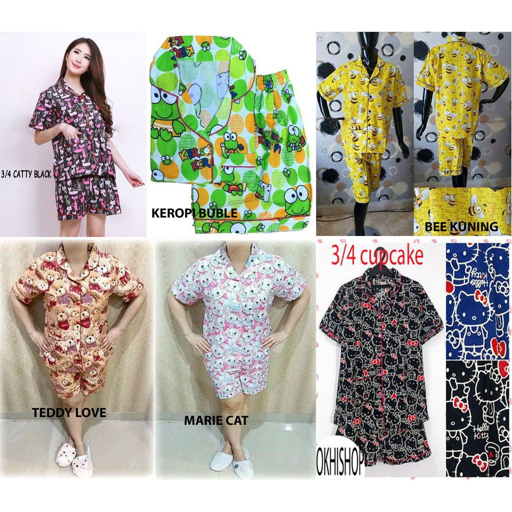 OKHISHOP Piyama 3 4 HP pajamas pendek  katun jepang 