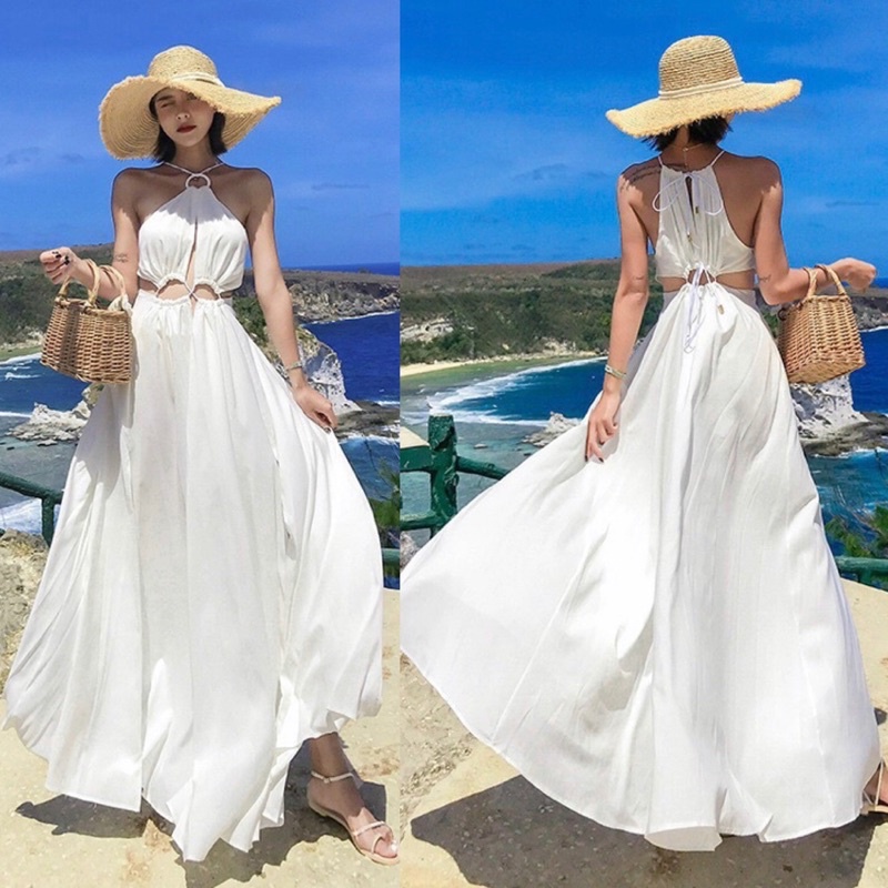 White Maxi Halter Dress / Dress Pantai / Dress Bali / Dress Putih