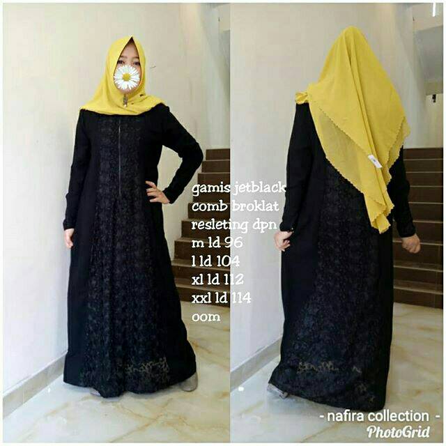 Gamis lidya jetblack bordir don belakang