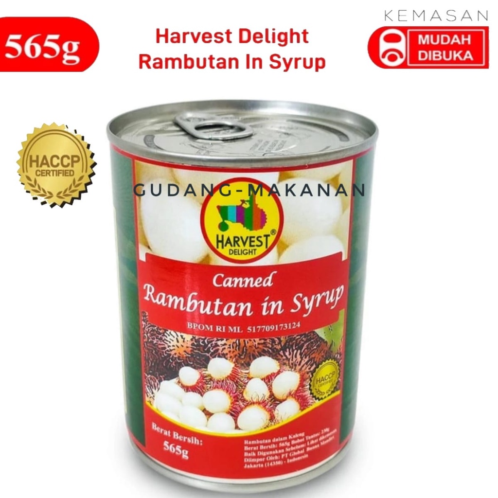 Harvest Delight Canned Rambutan In Syrup/Rambutan Kaleng 565gr