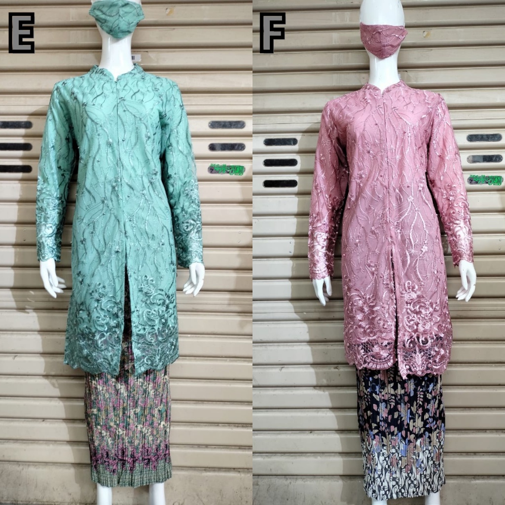 Setelan Kebaya Tunik / Kurung Tulle Sanghai Aneka Pilihan Warna