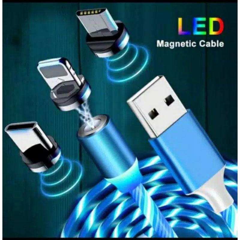 Kabel data LED metal magnetic Type-C, Micro, Lightning Berkualitas