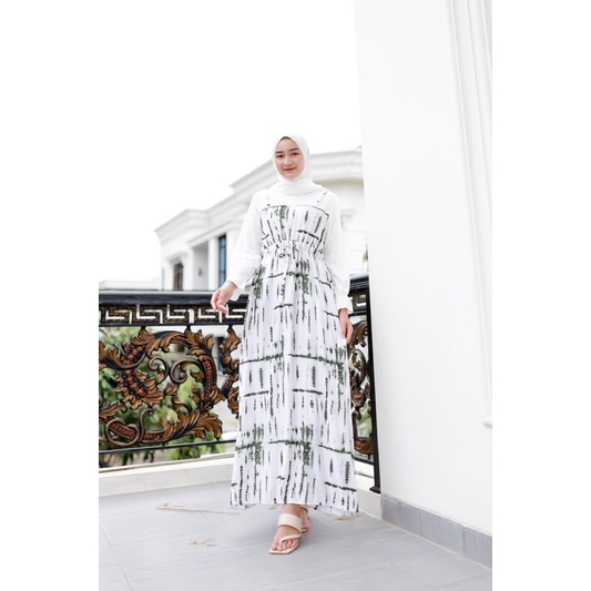 ATLEYA MAXI DRESS (Gamis lebaran Ld 102 pjg 135) - Maxi Rayon Tie Dye Combi Brukat