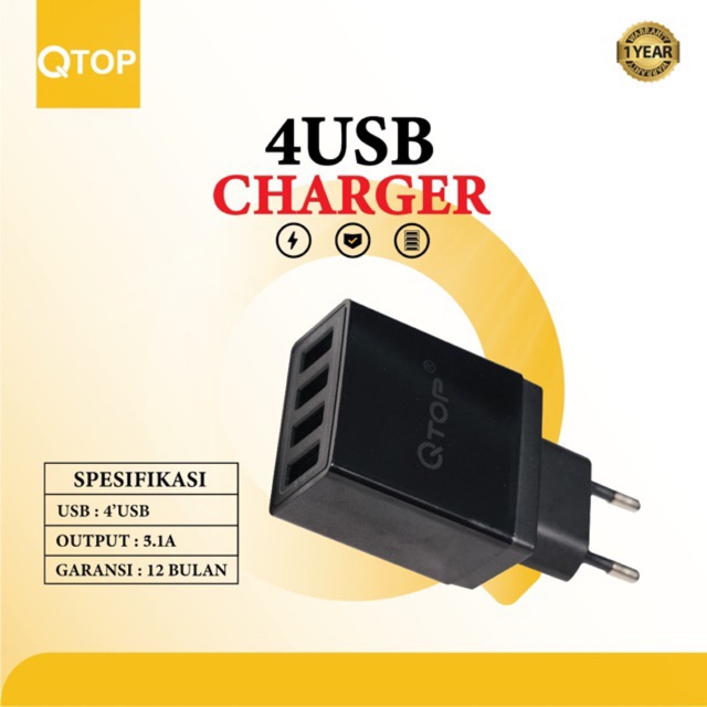 QTOP Adapter 4 Port Usb Charger Support Fast Charging [COD]