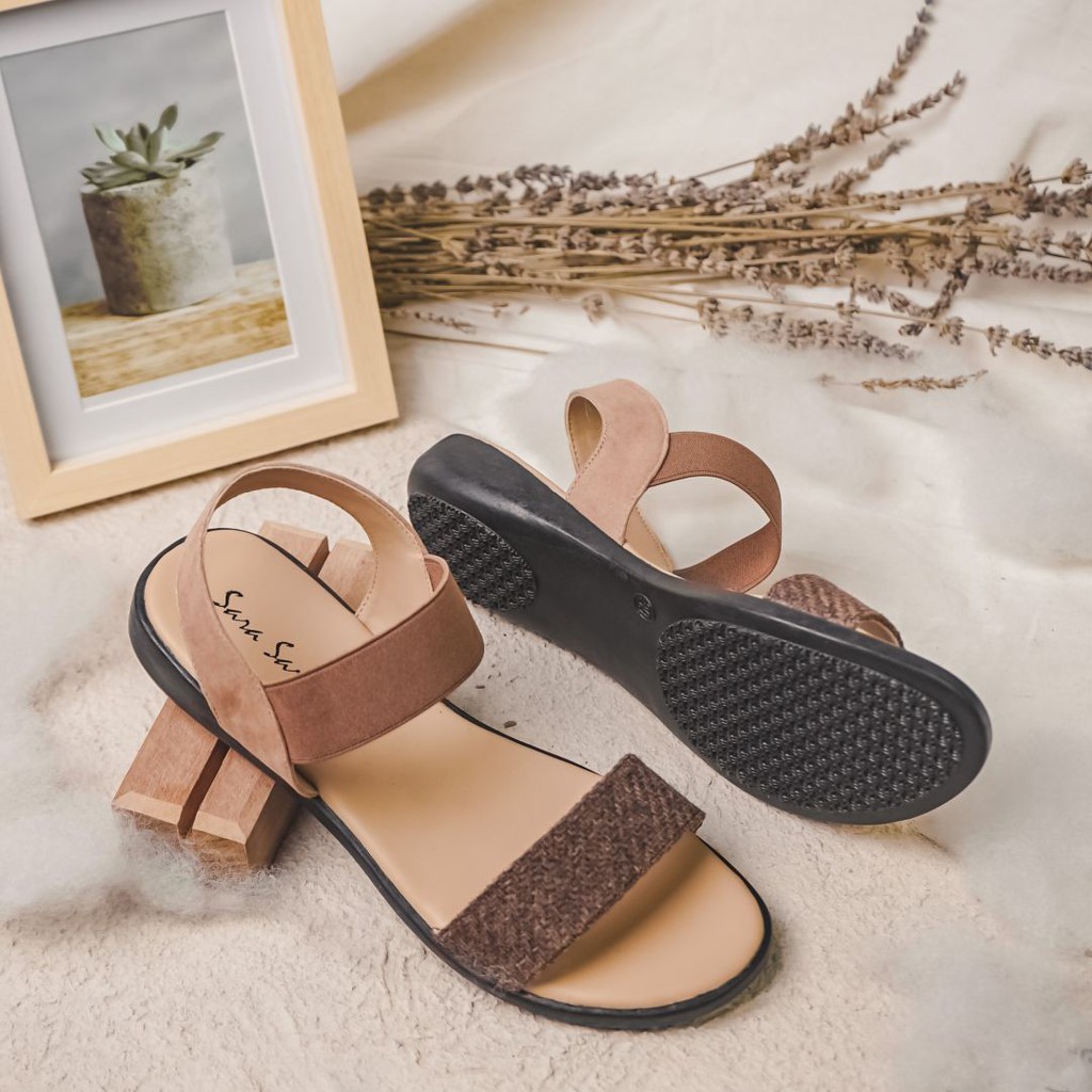 Sara Sara DIANA sepatu Sandal flat tali wanita cantik casual backstrap murah kekinian terbaru